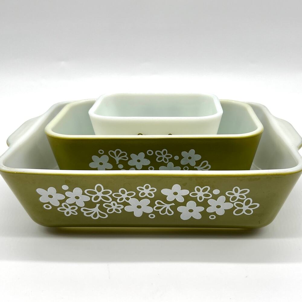 VINTAGE PYREX SPRING BLOSSOM BUNDLE GREEN 502 AND 503 WHITE 501 NO LIDS